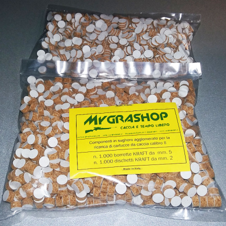 PFROPFEN + ABDECKSCHEIBEN KAL. 8 FL. - AUS PAPIERBESCHICHTETEM KORK - PACKUNG 1.000 + 1.000 STK.