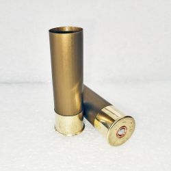 100 PATRONENHÜLSE CHEDDITE TYP 3 CAL.12/70 GOLD, KUNSTSTOFF, AUFGEWEITET, ZÜNDHÜTCHEN CX 2000