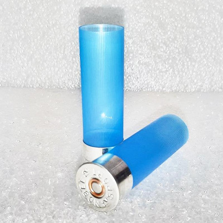 T2 12/70 688 NOBEL SPORT - PATRONENHÜLSE TRANSLUZENT BLAU - AUS KUNSTSTOFF - GEFRÄST - NICKELBODEN - 50 STÜCK